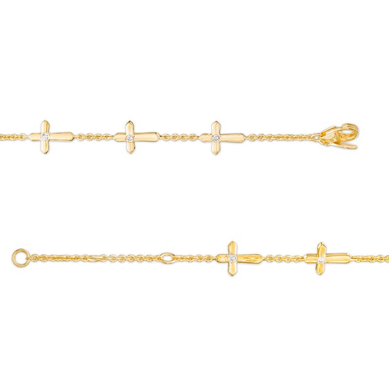 1/8 CT. T.w. Diamond Sideways Gothic-Style Cross Station Bracelet in 10K Gold â 7.25"