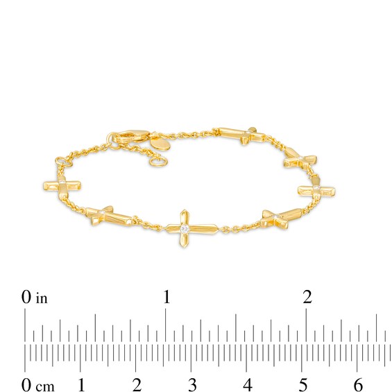 1/8 CT. T.w. Diamond Sideways Gothic-Style Cross Station Bracelet in 10K Gold â 7.25"