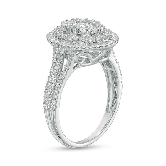 1 CT. T.w. Oval Multi-Diamond Double Frame Triple Row Ring in 10K White Gold