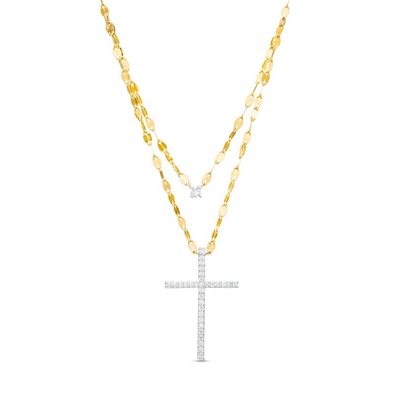 Main Image 1 of 1/5 CT. T.W. Diamond Cross Double Strand Layered Necklace in 10K Gold