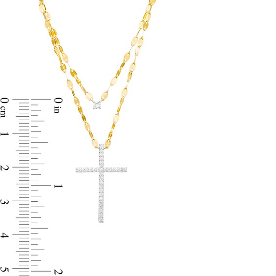 1/5 CT. T.w. Diamond Cross Double Strand Layered Necklace in 10K Gold