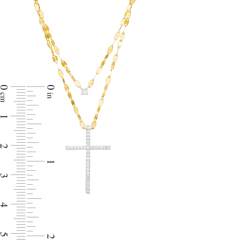 Main Image 3 of 1/5 CT. T.W. Diamond Cross Double Strand Layered Necklace in 10K Gold