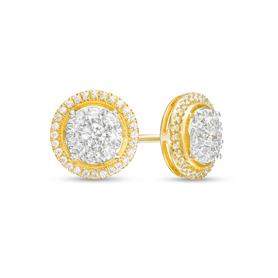 1/2 CT. T.w. Multi-Diamond Frame Vintage-Style Stud Earrings in 10K Gold