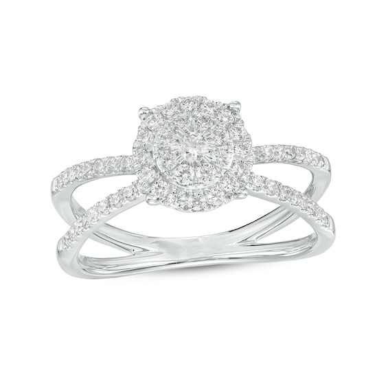 1/2 CT. T.w. Multi-Diamond Frame Orbit-Style Split Shank Ring in 10K White Gold