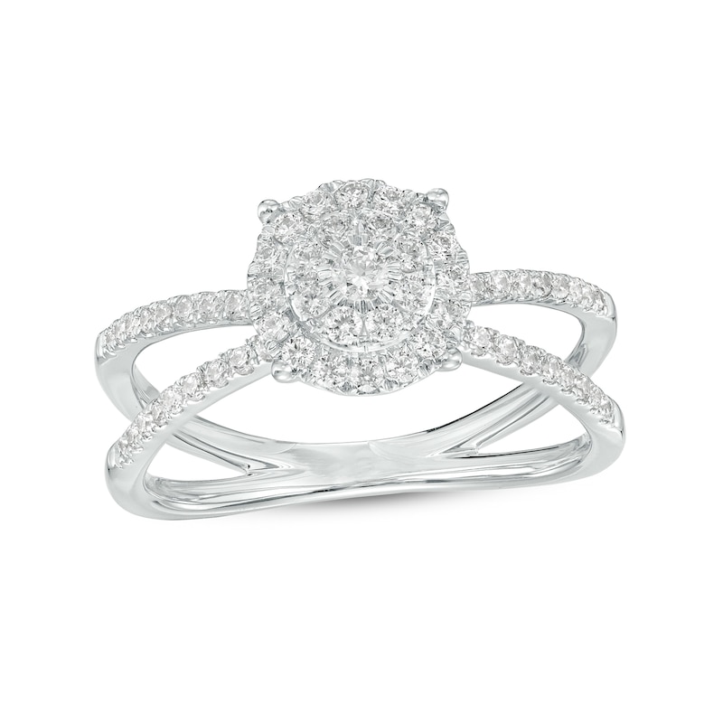 1/2 CT. T.W. Multi-Diamond Frame Orbit-Style Split Shank Ring in 10K ...