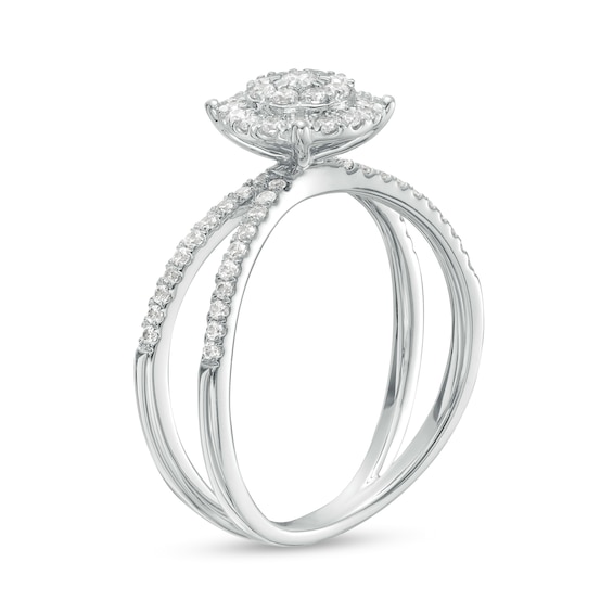 1/2 CT. T.w. Multi-Diamond Frame Orbit-Style Split Shank Ring in 10K White Gold
