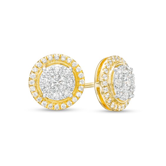 1 CT. T.w. Multi-Diamond Frame Vintage-Style Stud Earrings in 10K Gold