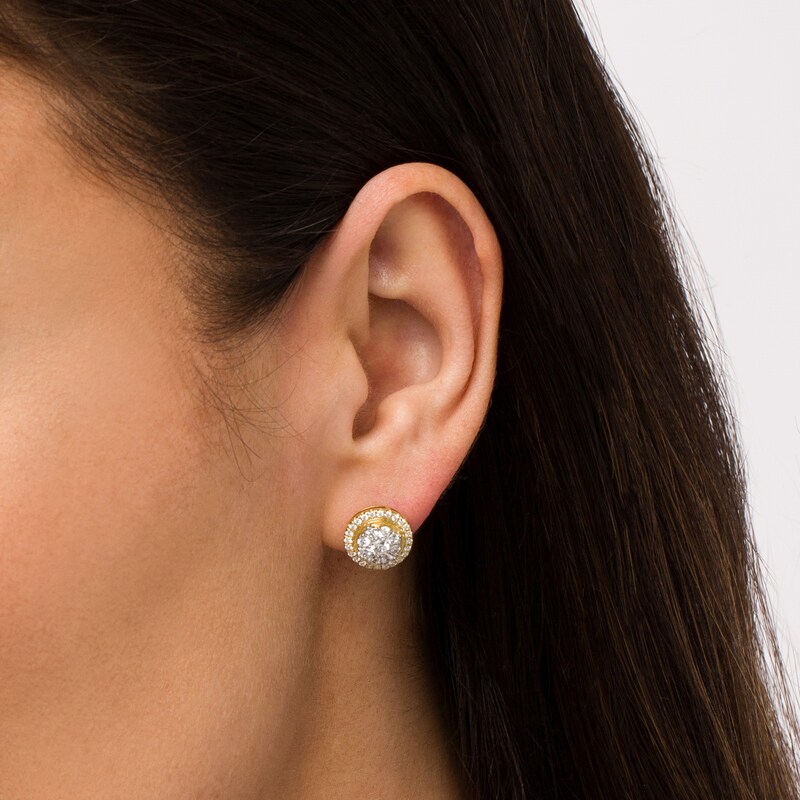 Main Image 2 of 1 CT. T.W. Multi-Diamond Frame Vintage-Style Stud Earrings in 10K Gold
