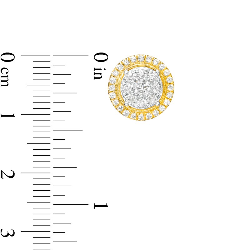 Main Image 3 of 1 CT. T.W. Multi-Diamond Frame Vintage-Style Stud Earrings in 10K Gold