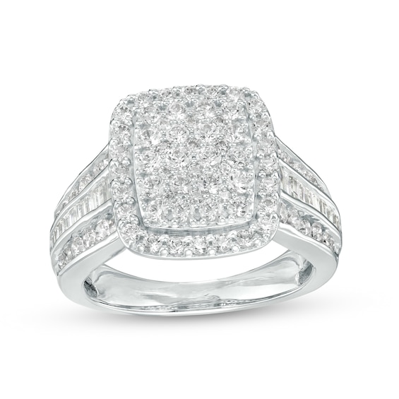 1-1/2 CT. T.w. Cushion-Shaped Multi-Diamond Frame Triple Row Ring in 10K White Gold