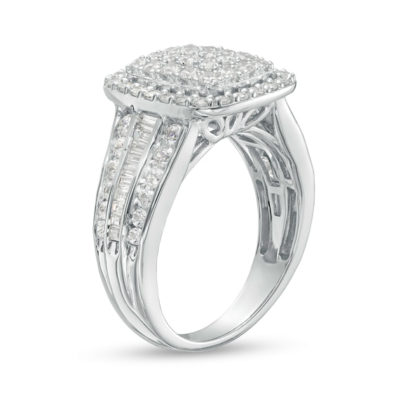 1-1/2 CT. T.w. Cushion-Shaped Multi-Diamond Frame Triple Row Ring in 10K White Gold