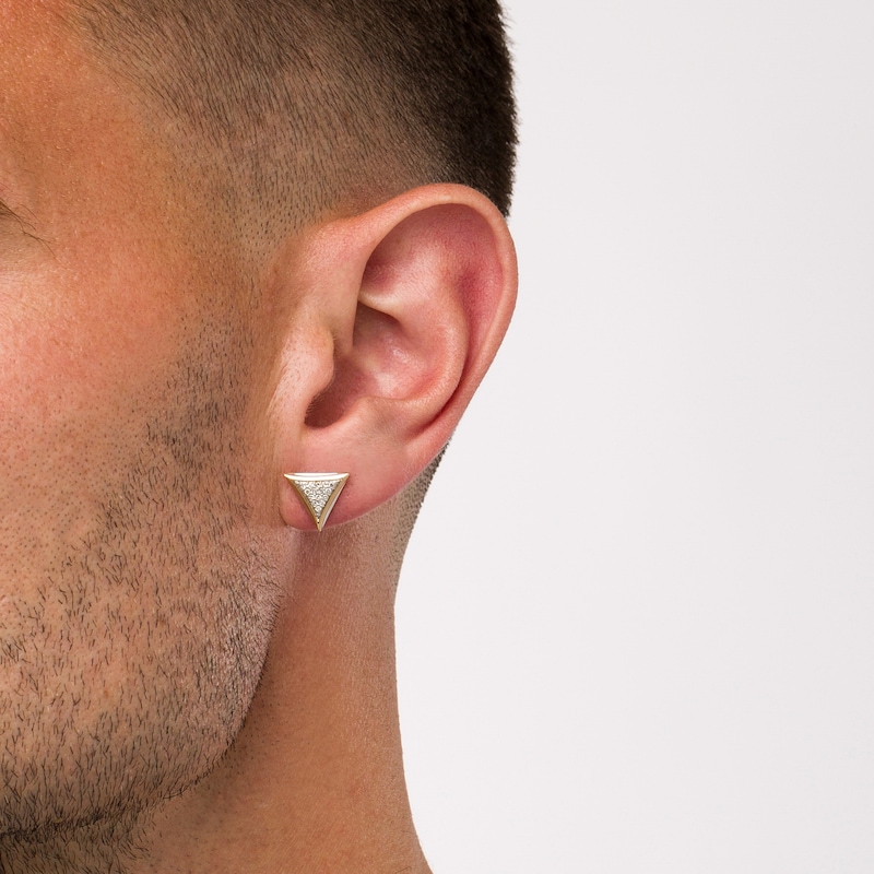 Main Image 2 of Men's 1/5 CT. T.W. Diamond Pavé Triangular Stud Earrings in 10K Gold