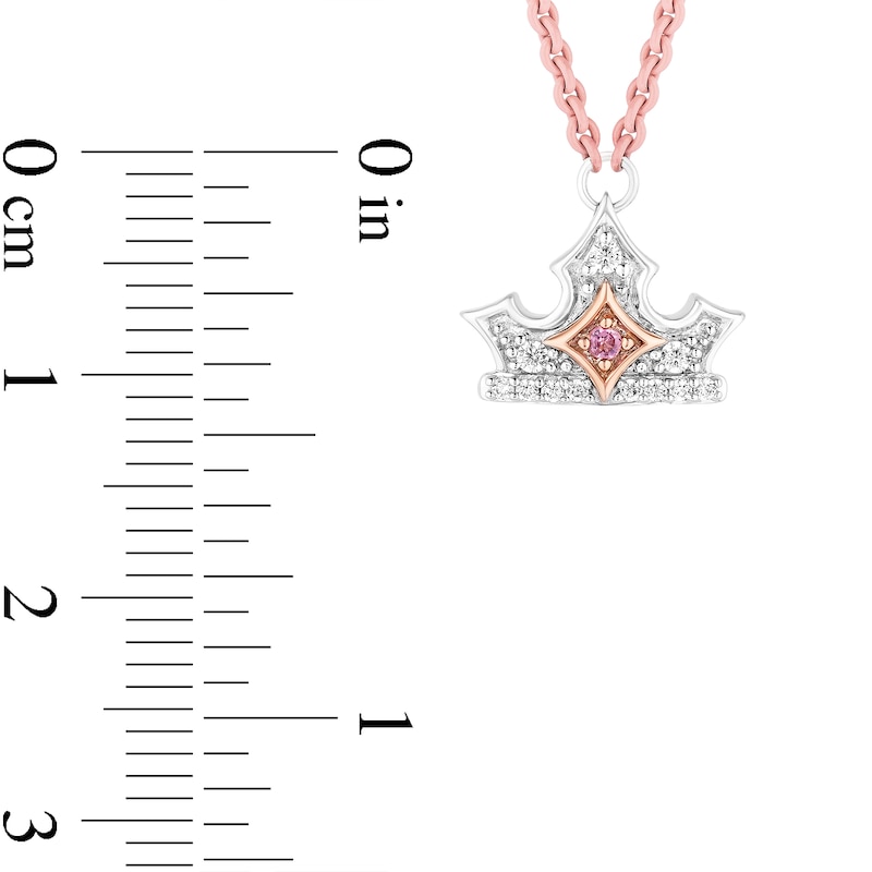 Main Image 3 of Enchanted Disney Aurora Pink Tourmaline and 1/15 CT. T.W. Diamond Crown Necklace in Sterling Silver and 10K Rose Gold
