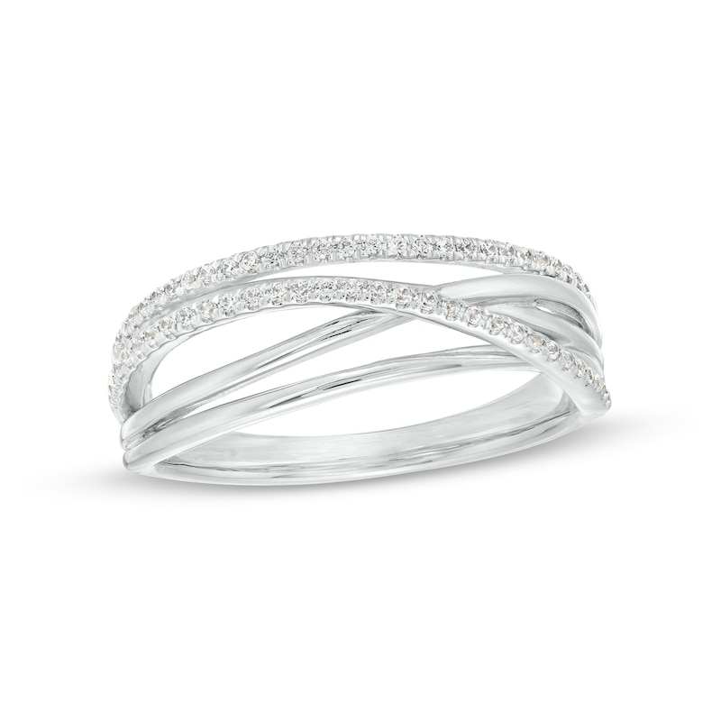 Main Image 1 of 1/5 CT. T.W. Diamond Multi-Row Crossover Ring in Sterling Silver