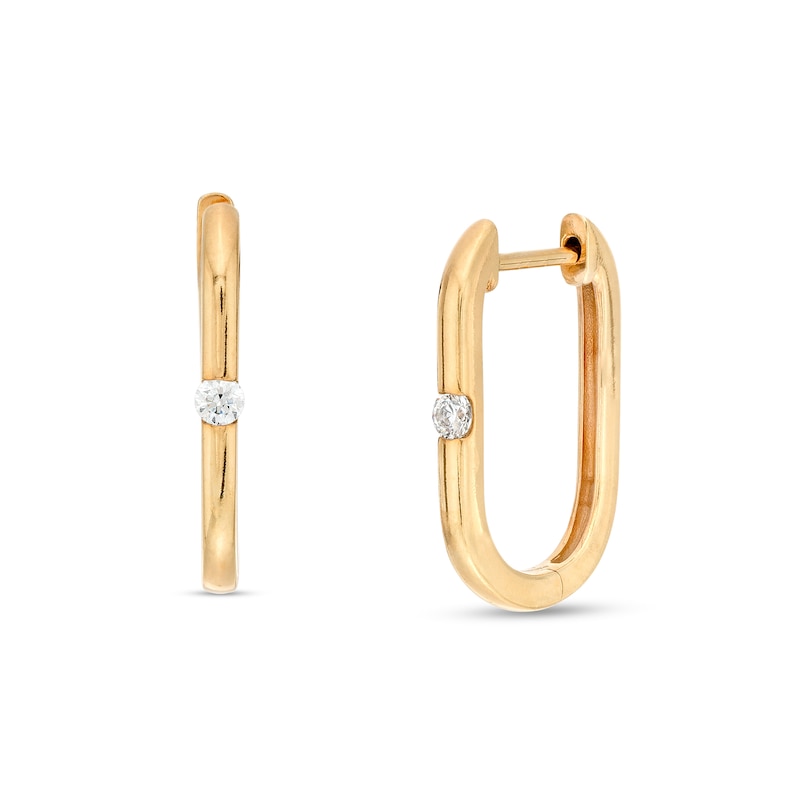 Main Image 1 of 1/10 CT. T.W. Diamond Solitaire Oval Hoop Earrings in 10K Gold