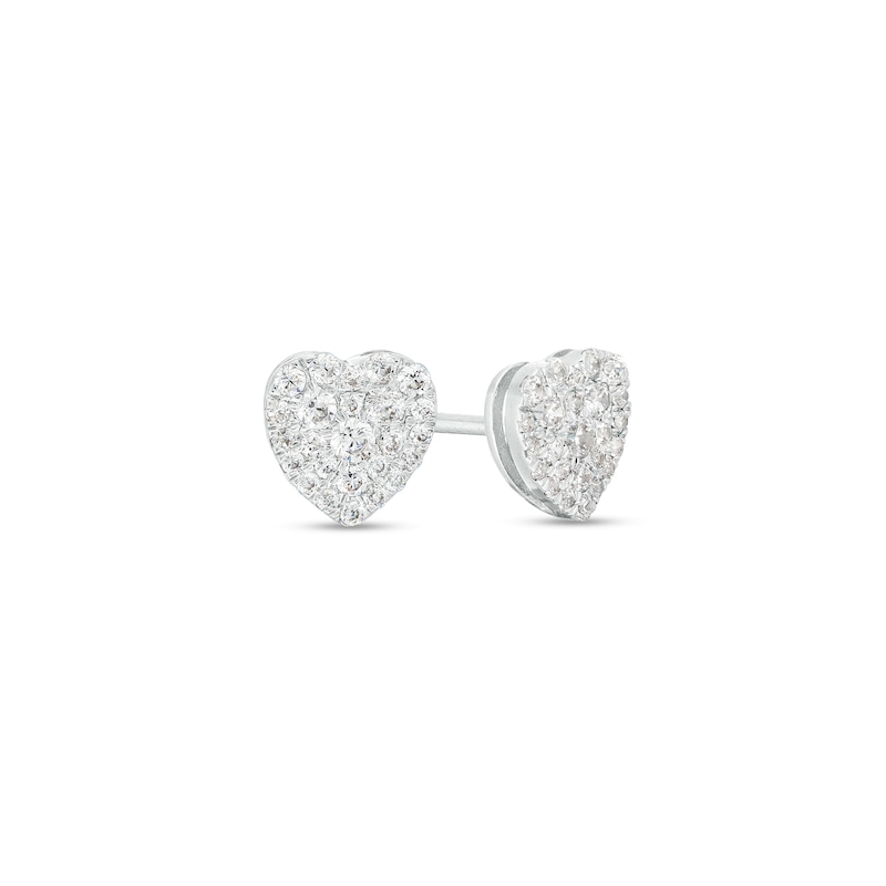 Main Image 1 of 1/4 CT. T.W. Heart-Shaped Multi-Diamond Stud Earrings in 10K White Gold