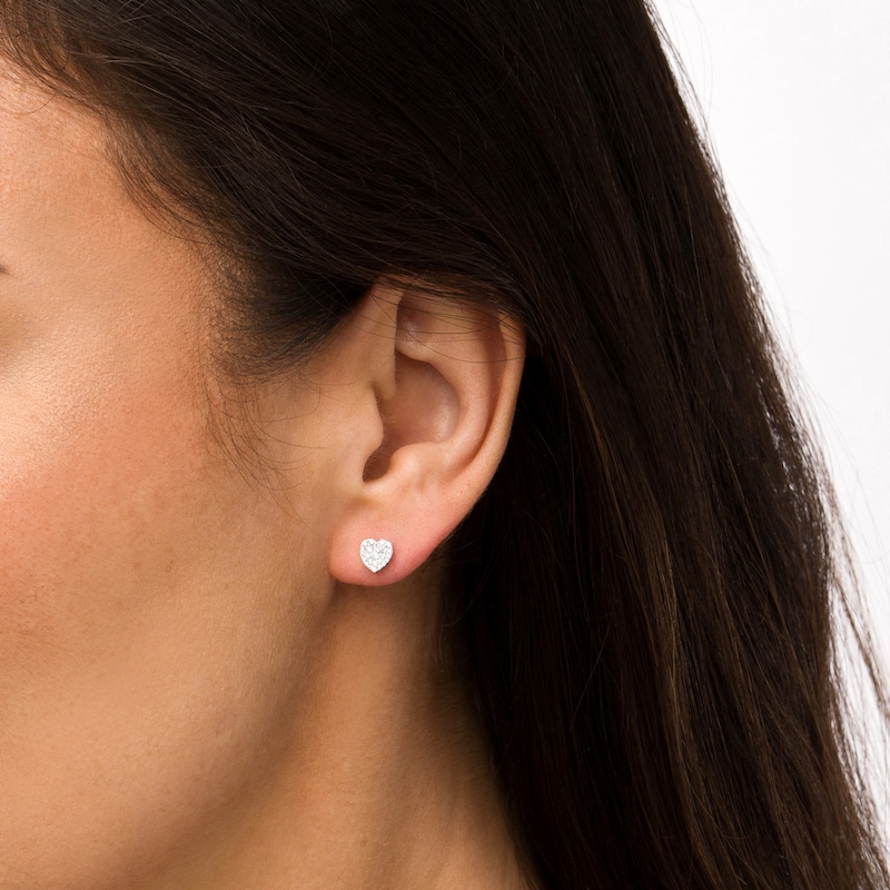 Main Image 2 of 1/4 CT. T.W. Heart-Shaped Multi-Diamond Stud Earrings in 10K White Gold