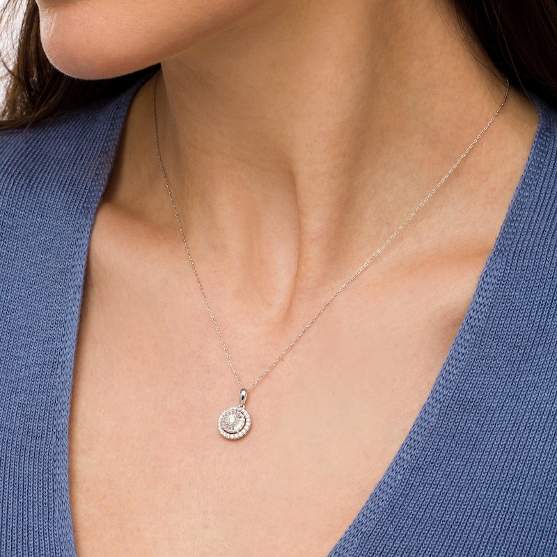 Main Image 2 of 1/2 CT. T.W. Baguette and Round Diamond Double Frame Circle Pendant in 10K White Gold