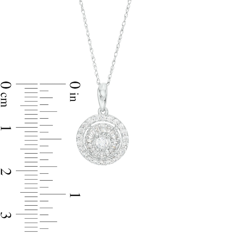 Main Image 3 of 1/2 CT. T.W. Baguette and Round Diamond Double Frame Circle Pendant in 10K White Gold