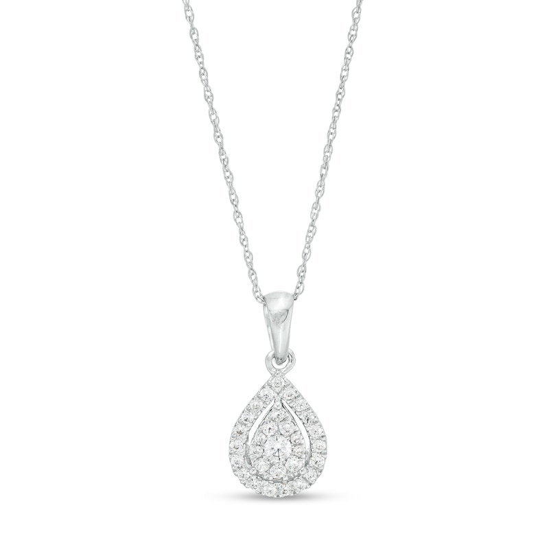 Main Image 1 of 1/4 CT. T.W. Pear-Shaped Multi-Diamond Frame Pendant in 10K White Gold