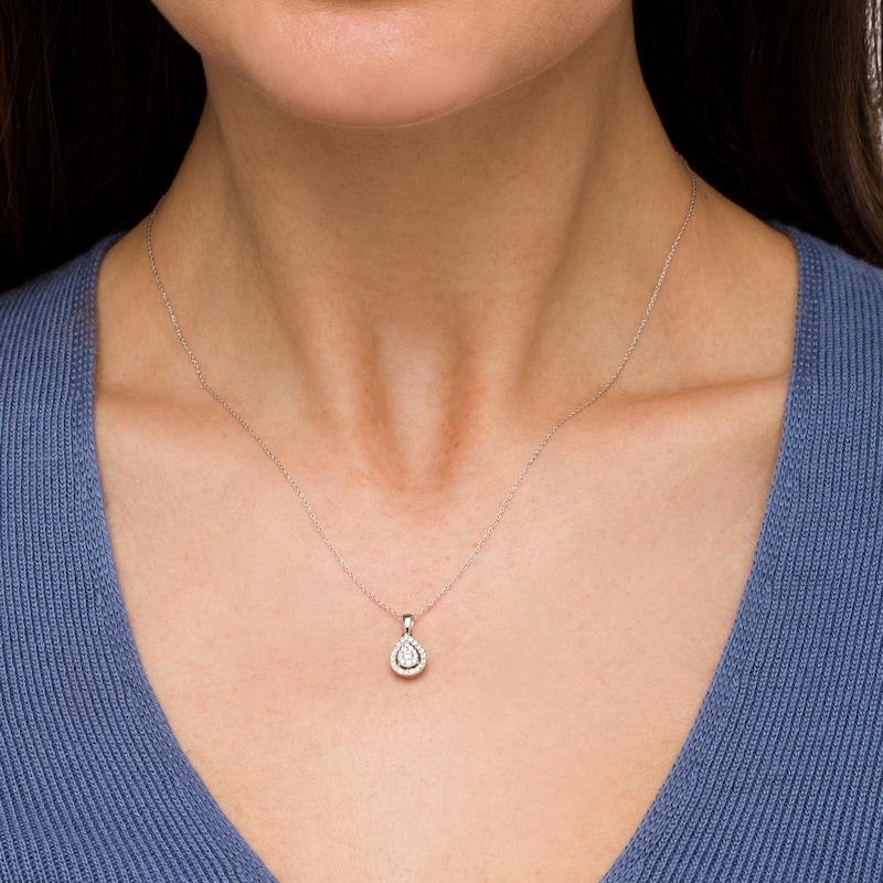 Main Image 2 of 1/4 CT. T.W. Pear-Shaped Multi-Diamond Frame Pendant in 10K White Gold