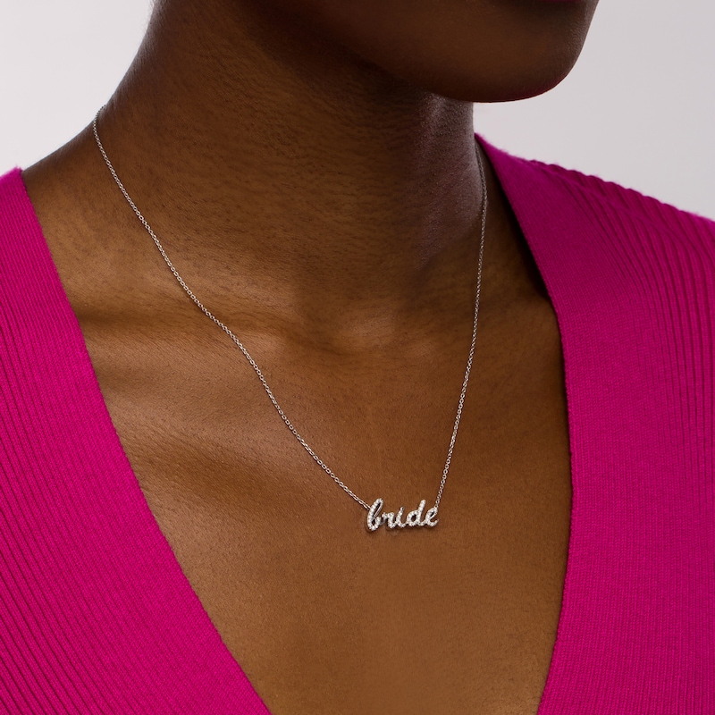Main Image 2 of 1/4 CT. T.W. Diamond Cursive "bride" Necklace in Sterling Silver– 19"