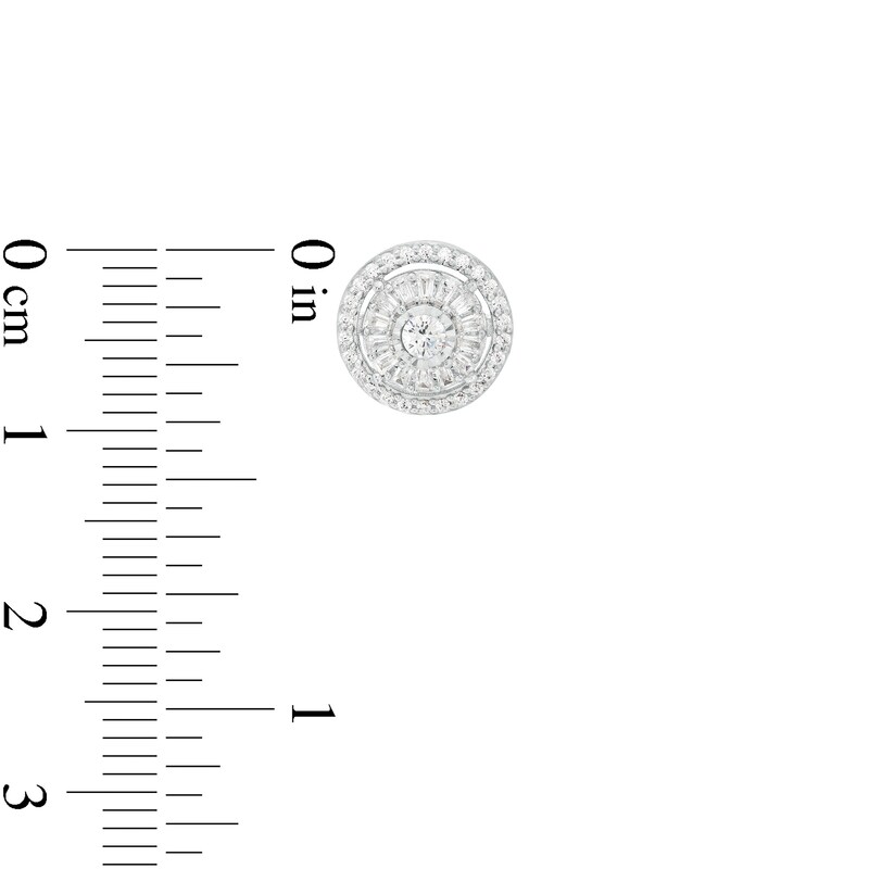 Main Image 3 of 1/2 CT. T.W. Baguette and Round Diamond Double Frame Stud Earrings in 10K White Gold