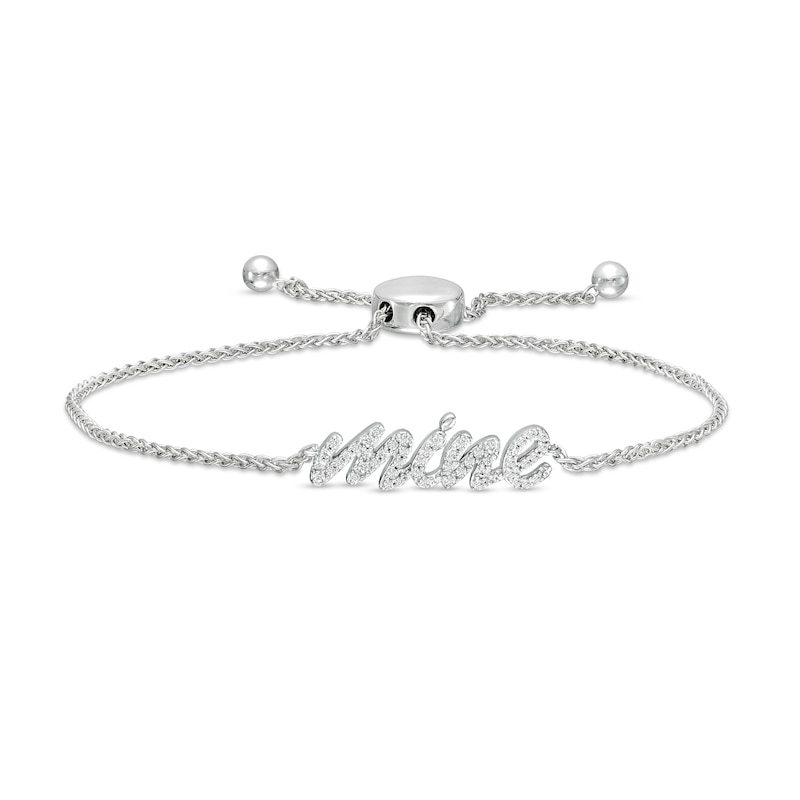 Main Image 1 of 1/4 CT. T.W. Diamond Cursive "mine" Bolo Bracelet in Sterling Silver – 9.5"