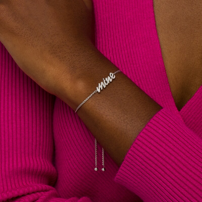 Main Image 2 of 1/4 CT. T.W. Diamond Cursive "mine" Bolo Bracelet in Sterling Silver – 9.5"