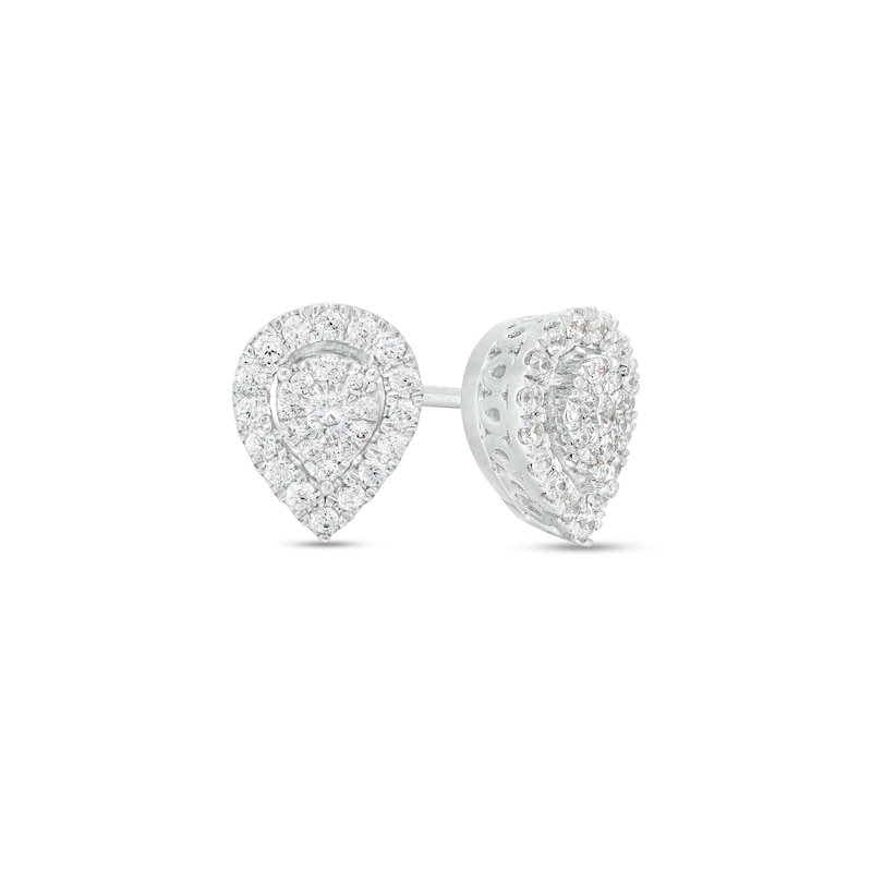 Main Image 1 of 1/4 CT. T.W. Pear-Shaped Multi-Diamond Frame Stud Earrings in 10K White Gold