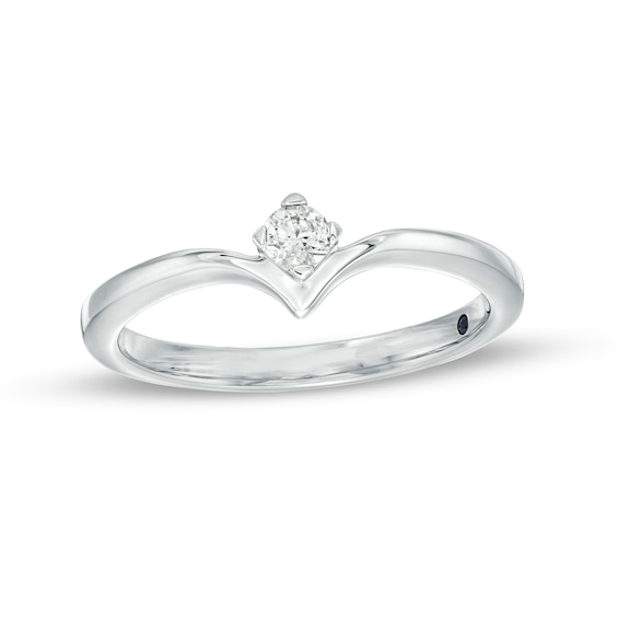 Cherished Promise Collectionâ¢ 1/10 CT. Diamond Solitaire Chevron Promise Ring in 10K White Gold