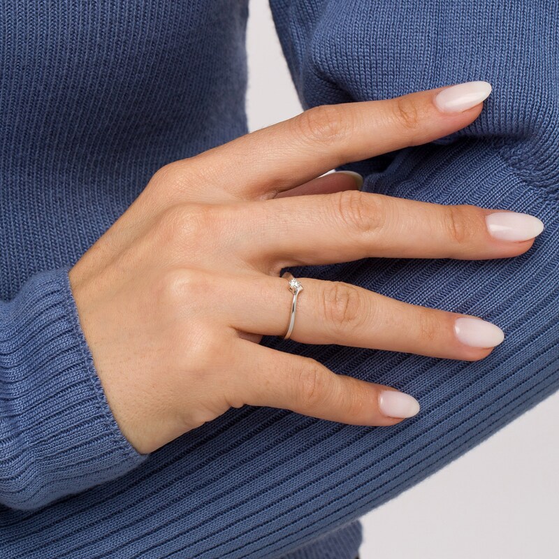 Main Image 2 of Cherished Promise Collection™ 1/10 CT. Diamond Solitaire Chevron Promise Ring in 10K White Gold