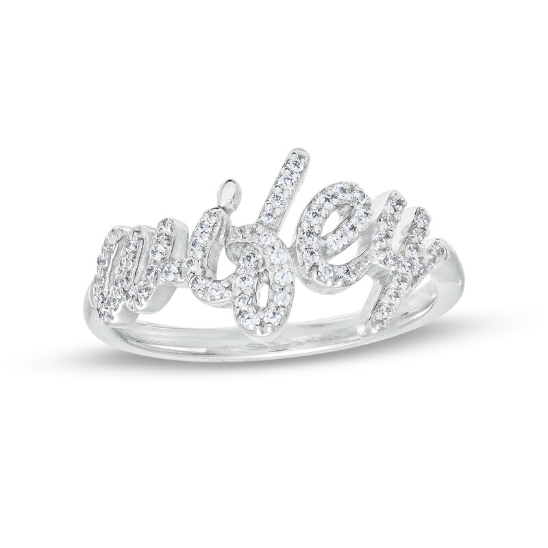 Main Image 1 of 1/4 CT. T.W. Diamond Cursive "wifey" Ring in Sterling Silver