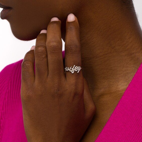 1/4 CT. T.w. Diamond Cursive "wifey" Ring in Sterling Silver