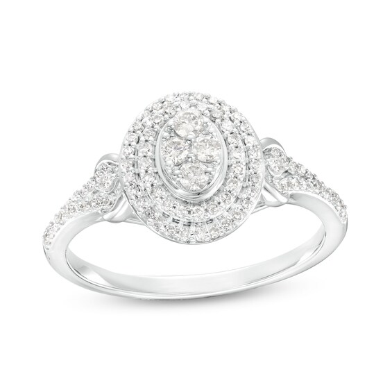 3/8 CT. T.w. Oval-Shaped Multi-Diamond Double Frame Ring in 10K White Gold