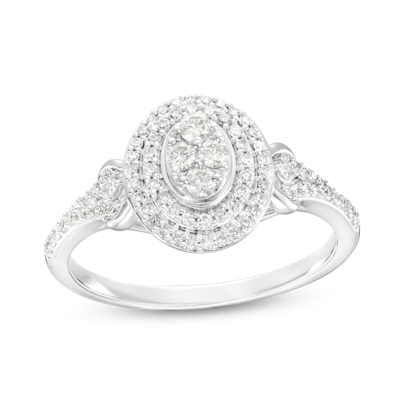 Main Image 1 of 3/8 CT. T.W. Oval-Shaped Multi-Diamond Double Frame Ring in 10K White Gold