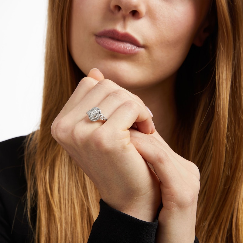 Main Image 2 of 3/8 CT. T.W. Oval-Shaped Multi-Diamond Double Frame Ring in 10K White Gold