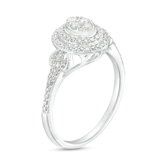 3/8 CT. T.w. Oval-Shaped Multi-Diamond Double Frame Ring in 10K White Gold