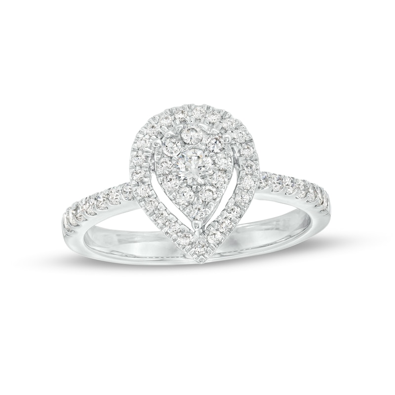Main Image 1 of 1/2 CT. T.W. Pear-Shaped Multi-Diamond Frame Ring in 10K White Gold
