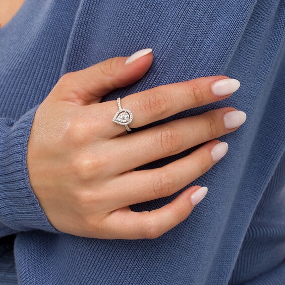 1/2 CT. T.w. Pear-Shaped Multi-Diamond Frame Ring in 10K White Gold