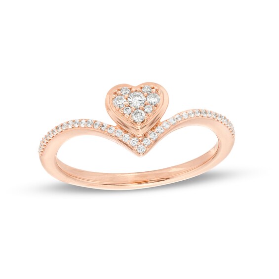 Cherished Promise Collection⢠1/6 CT. T.w. Heart-Shaped Multi-Diamond Chevron Promise Ring in 10K Rose Gold