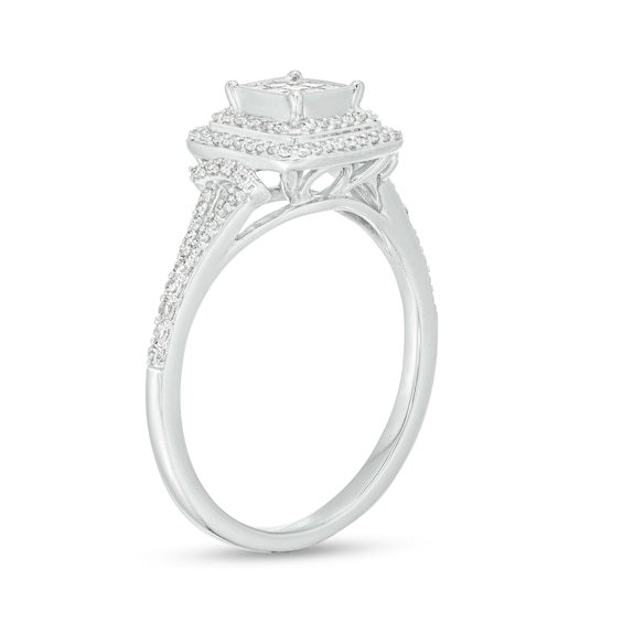 3/8 CT. T.w. Princess-Cut Multi-Diamond Double Frame Split Shank Ring in 10K White Gold