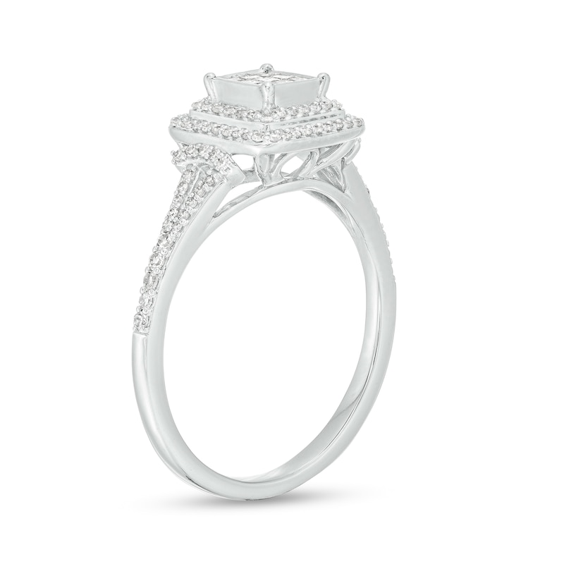 Main Image 3 of 3/8 CT. T.W. Princess-Cut Multi-Diamond Double Frame Split Shank Ring in 10K White Gold