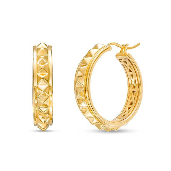 25.0mm Pyramid Studded Single Row Hoop Earrings in 10K Gold