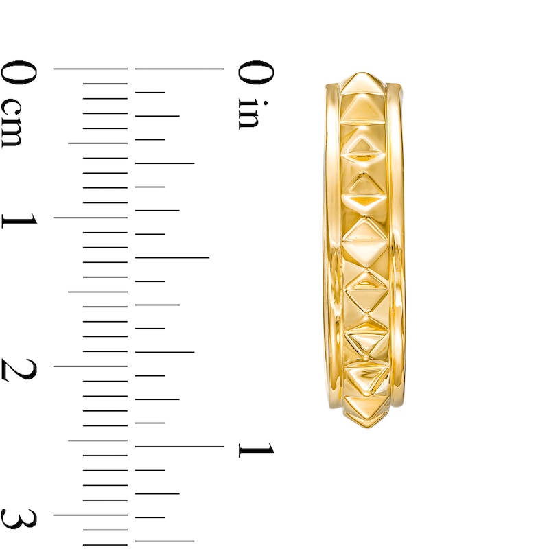 Main Image 2 of Men's 25.0mm Pyramid Studded Single Row Hoop Earrings in 10K Gold