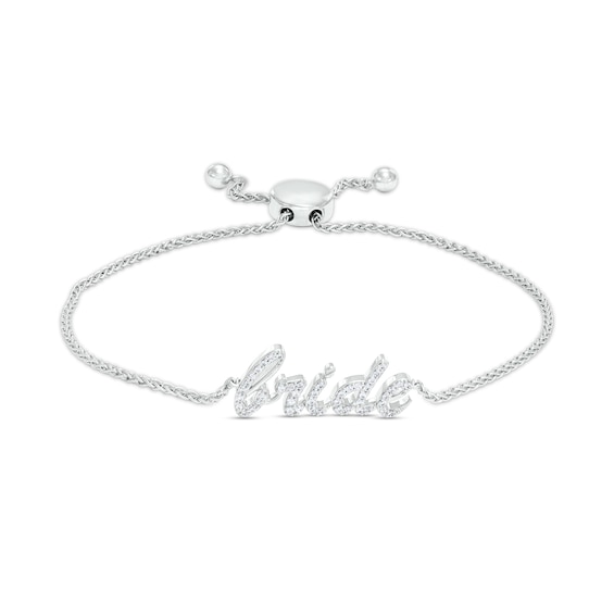 1/4 CT. T.w. Diamond Cursive "bride" Bolo Bracelet in Sterling Silver â 9.5"