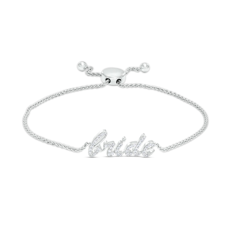 Main Image 1 of 1/4 CT. T.W. Diamond Cursive "bride" Bolo Bracelet in Sterling Silver – 9.5"