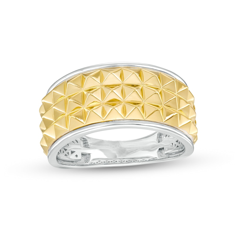 Main Image 1 of 11.0mm Pyramid Studded Multi-Row Band in 10K Two-Tone Gold