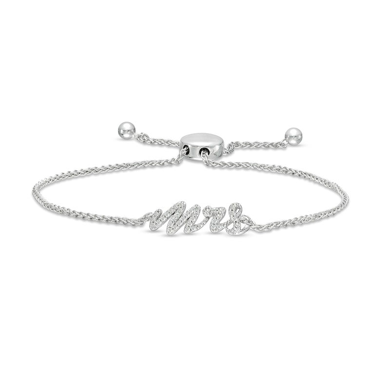 Main Image 1 of 1/6 CT. T.W. Diamond Cursive "Mrs" Bolo Bracelet in Sterling Silver – 9.5"