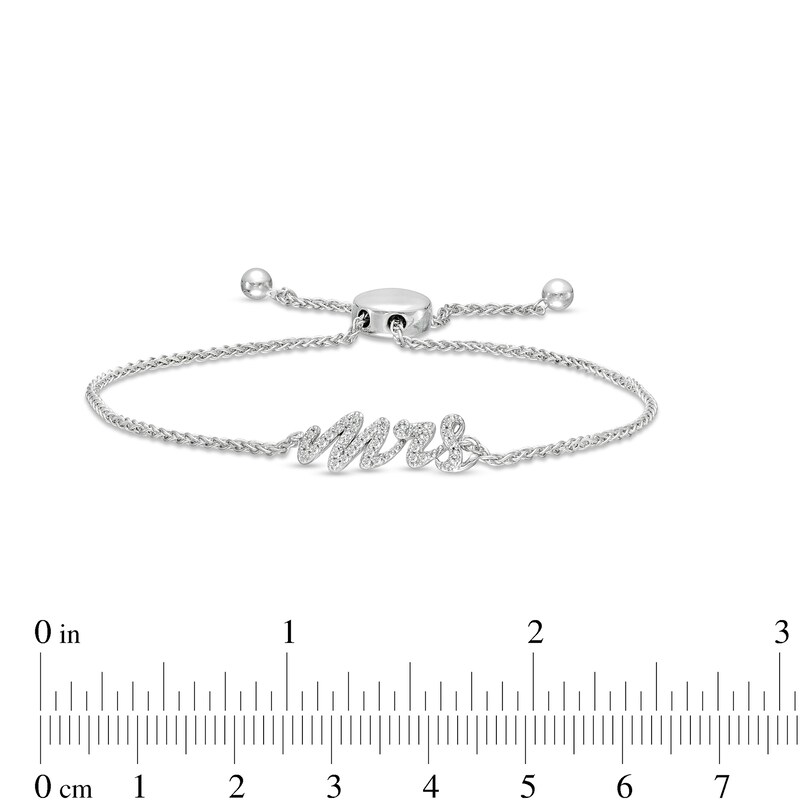 Main Image 3 of 1/6 CT. T.W. Diamond Cursive "Mrs" Bolo Bracelet in Sterling Silver – 9.5"